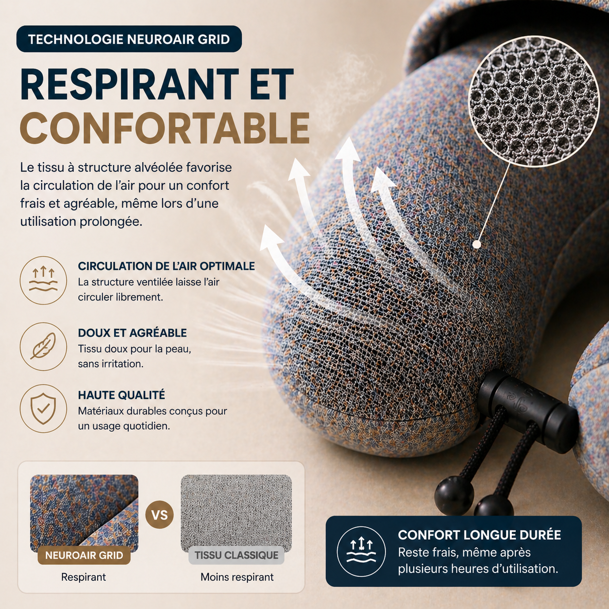 Oreiller de Voyage - NeuroAir Grid™