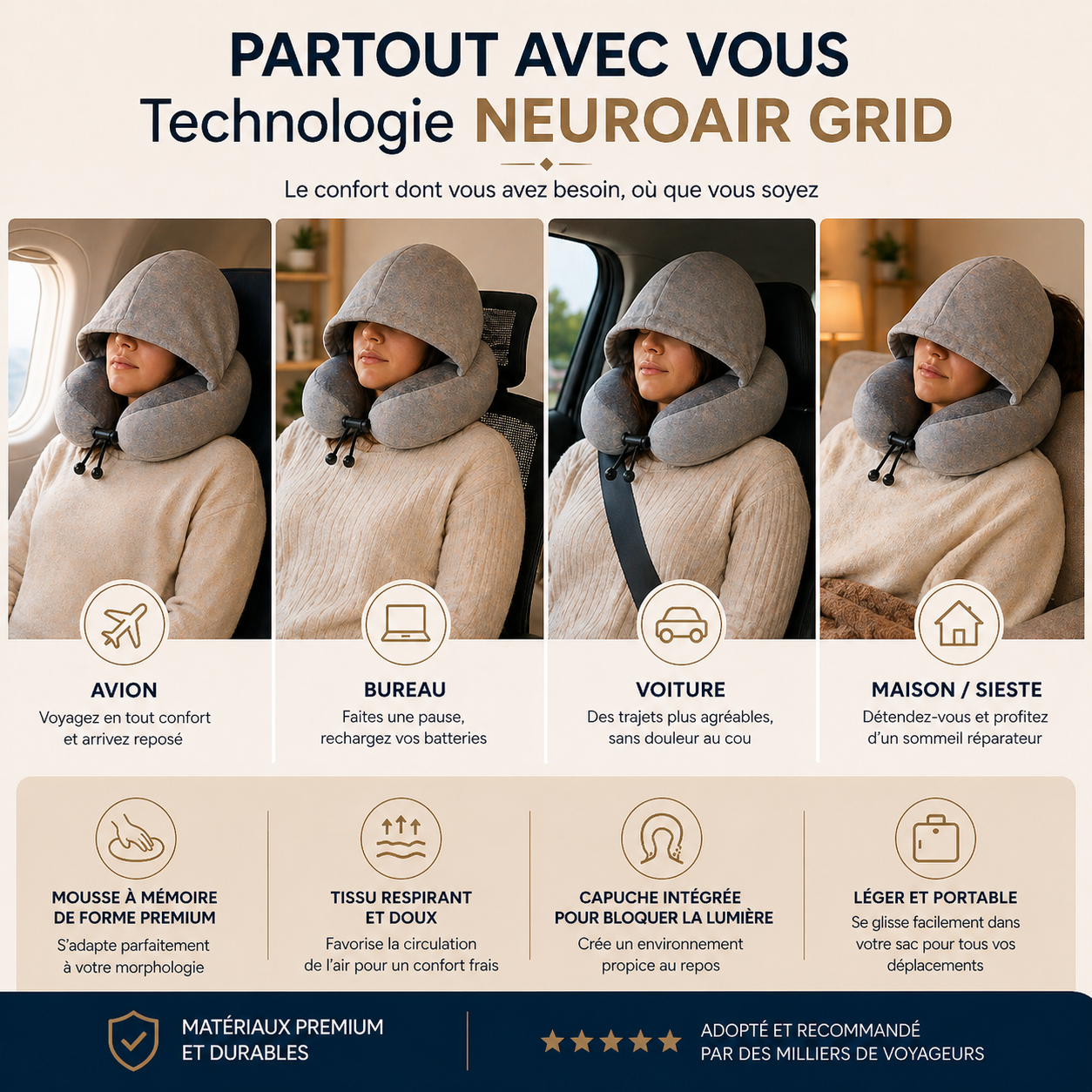 Oreiller de Voyage - NeuroAir Grid™