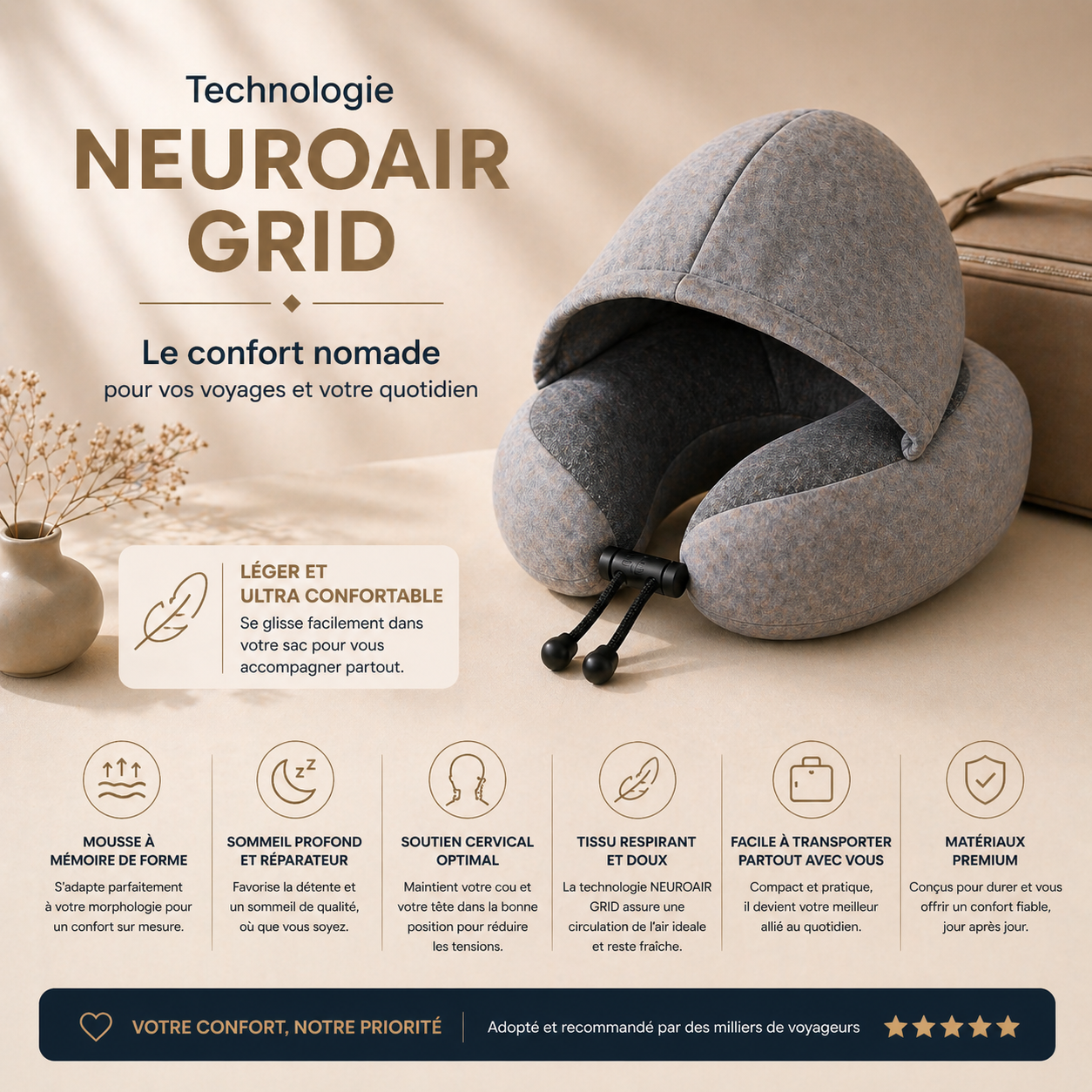 Oreiller de Voyage - NeuroAir Grid™